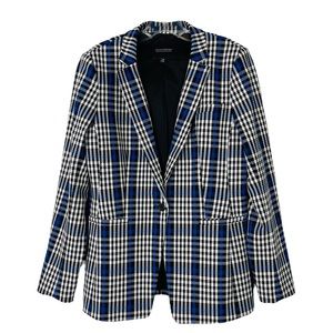 NEW Banana Republic blue white black plaid preppy long lean button blazer 10